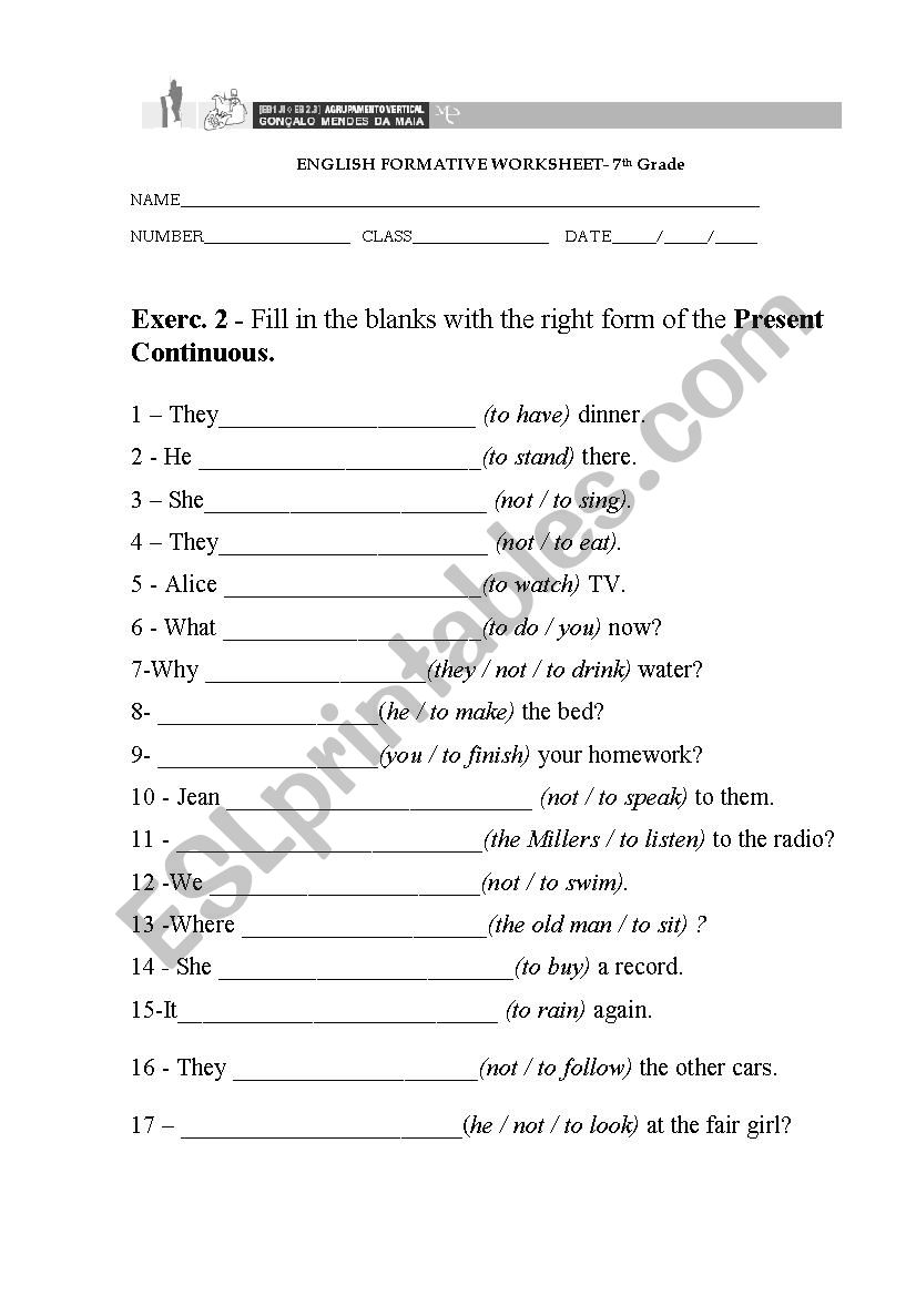 Present Continuous worksheet