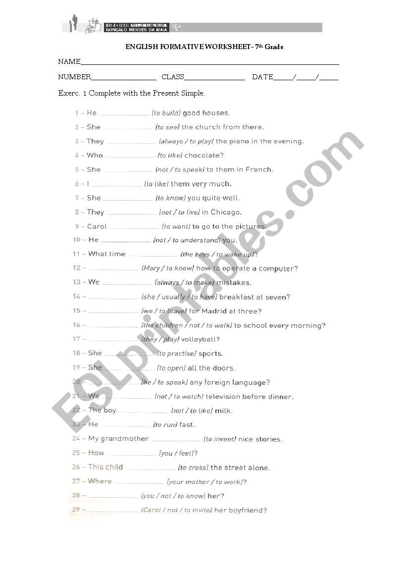 Present simple worksheet