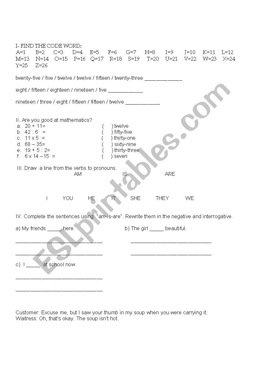 Cardinal Numbers - To Be  worksheet