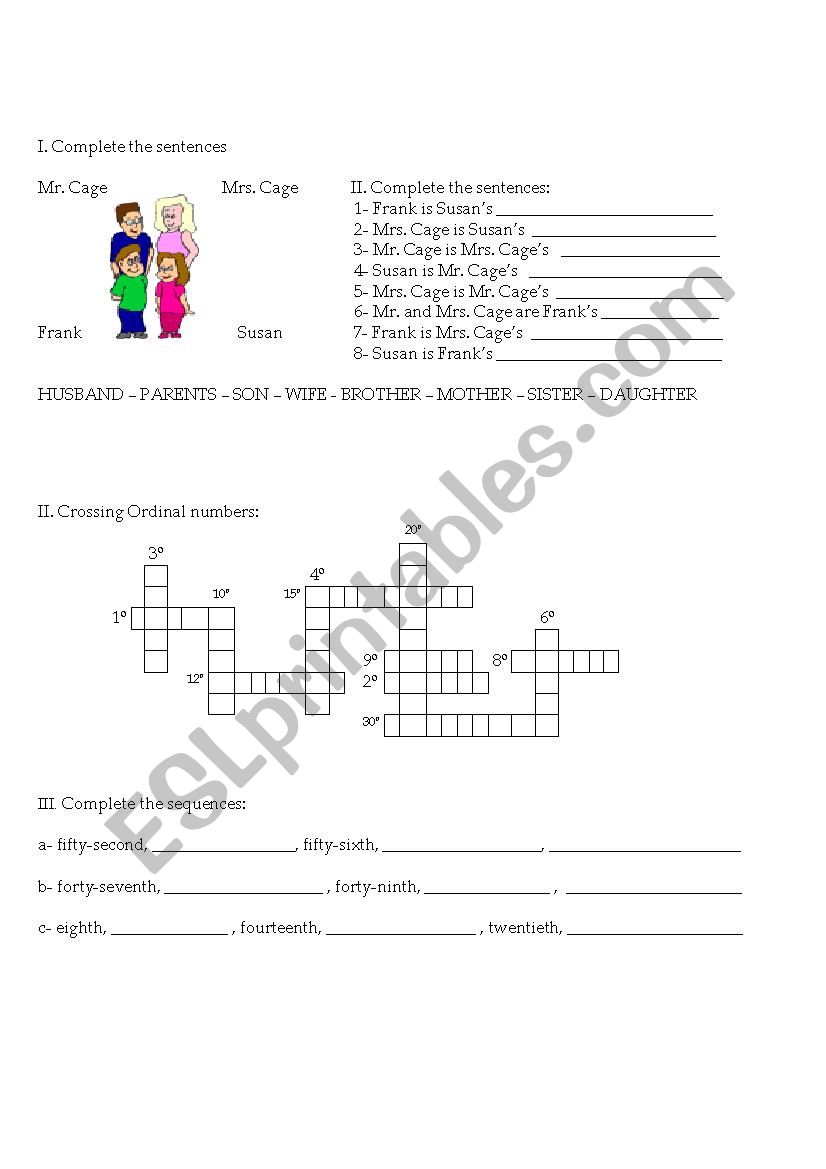 Family and Ordinal Numbers worksheet