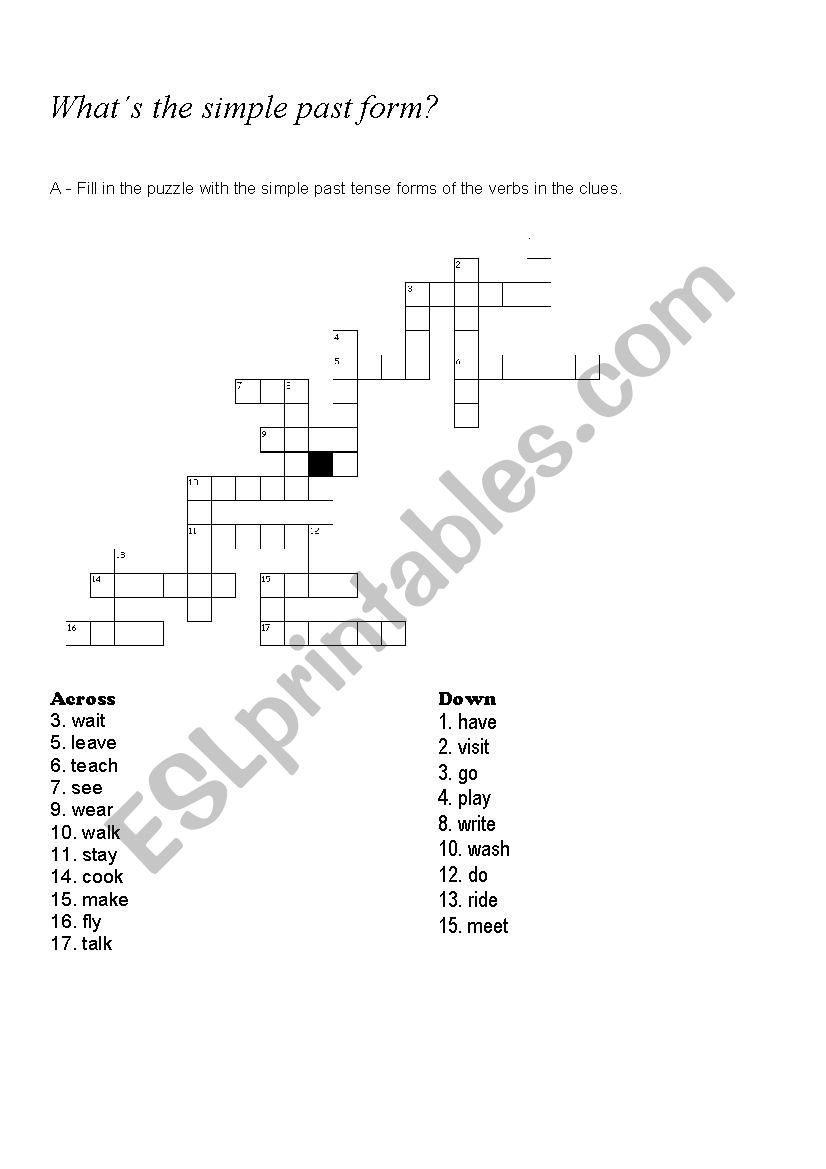 Crossword Simple Past worksheet