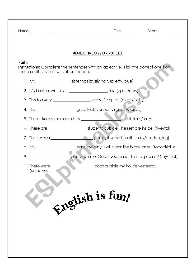 Adjectives worksheet