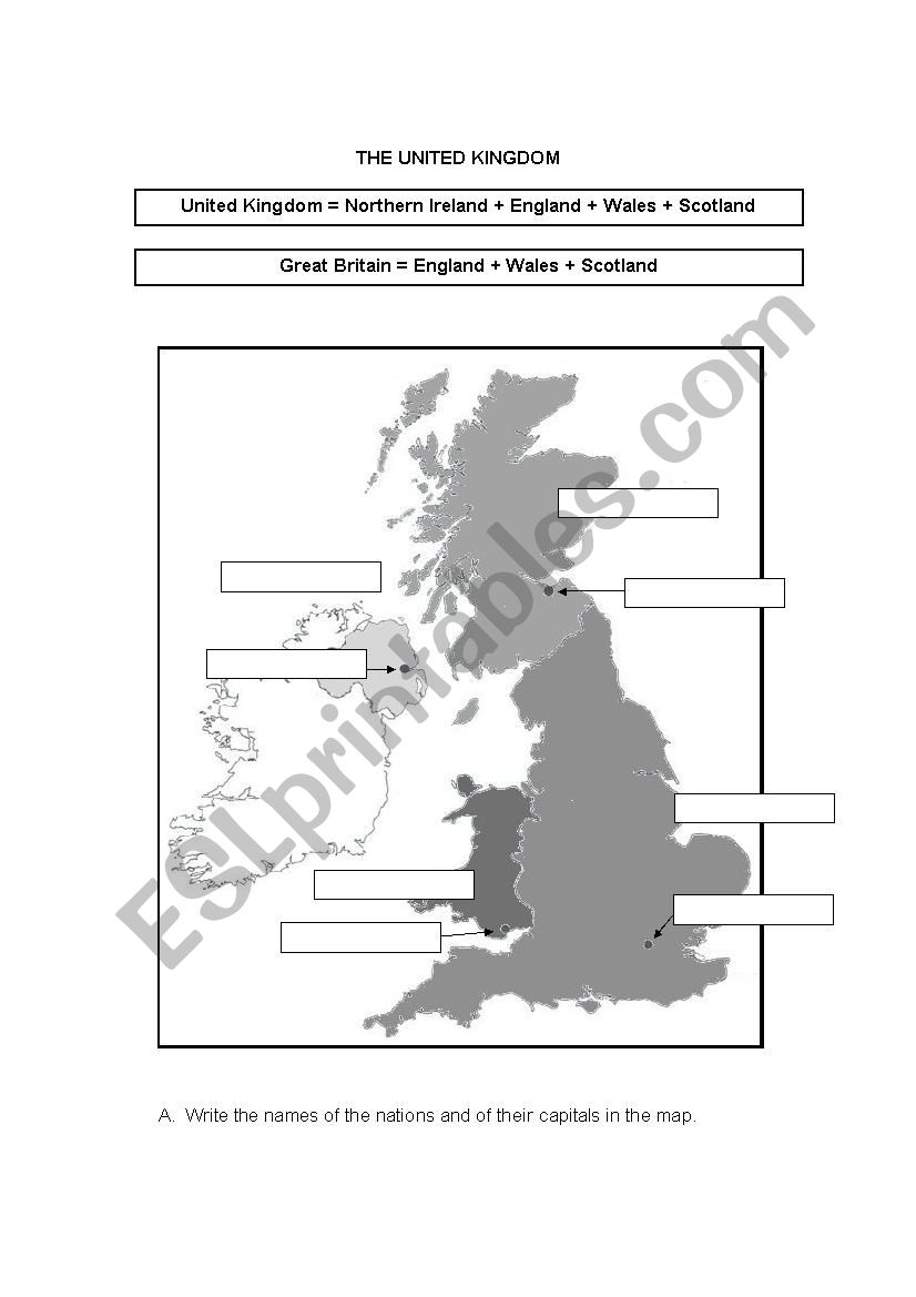 UK - map of nations and capital cities