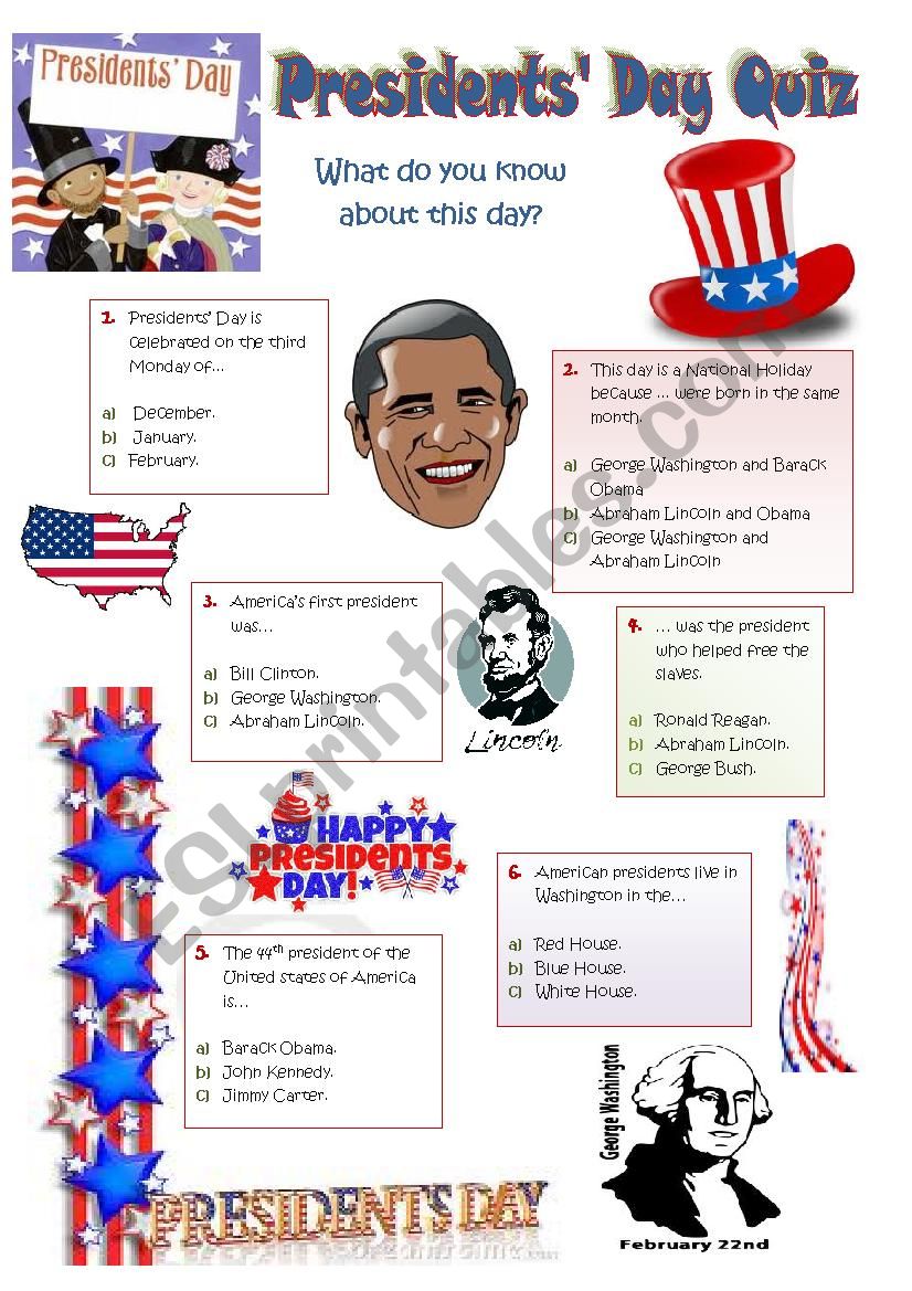 PRESIDENTS´ DAY - 18th February 2013 - a quiz