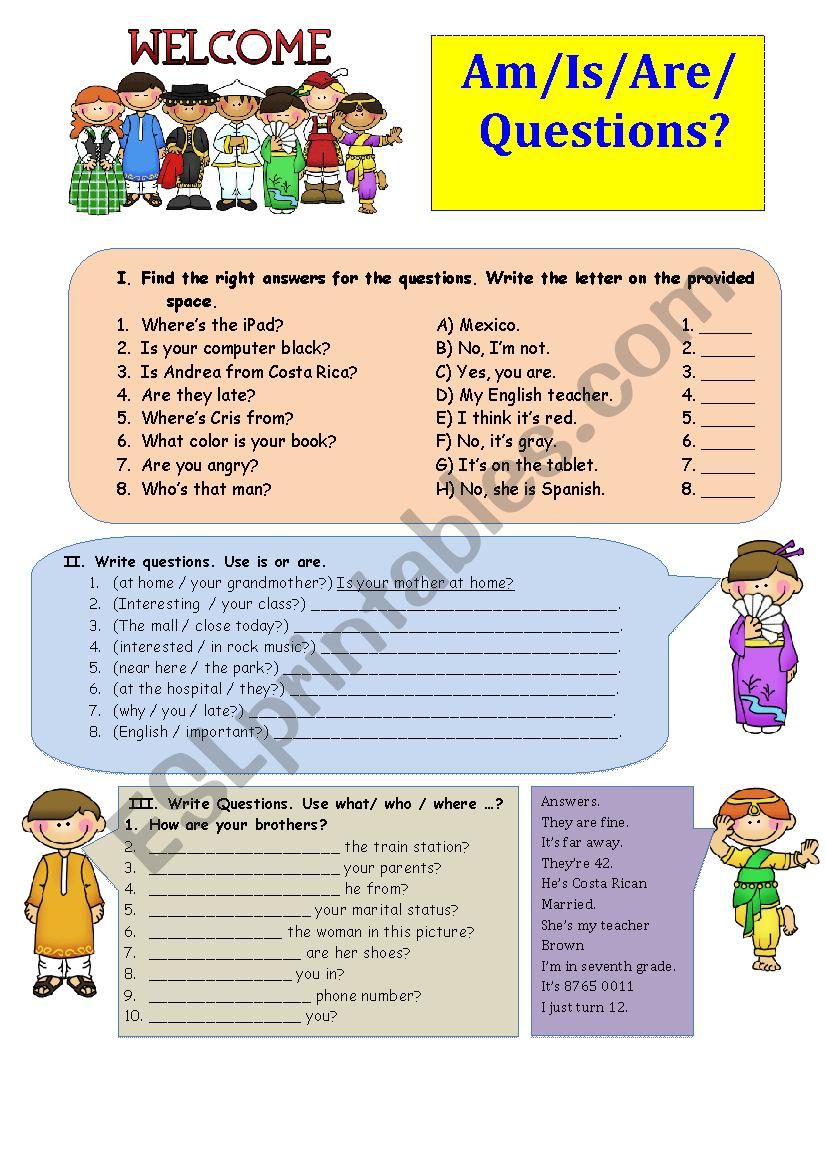 Am - Are - Is - Questions? worksheet