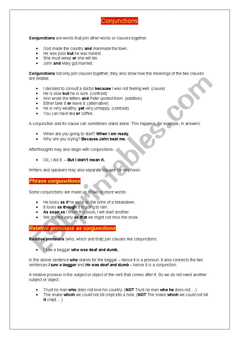 Conjunctions worksheet