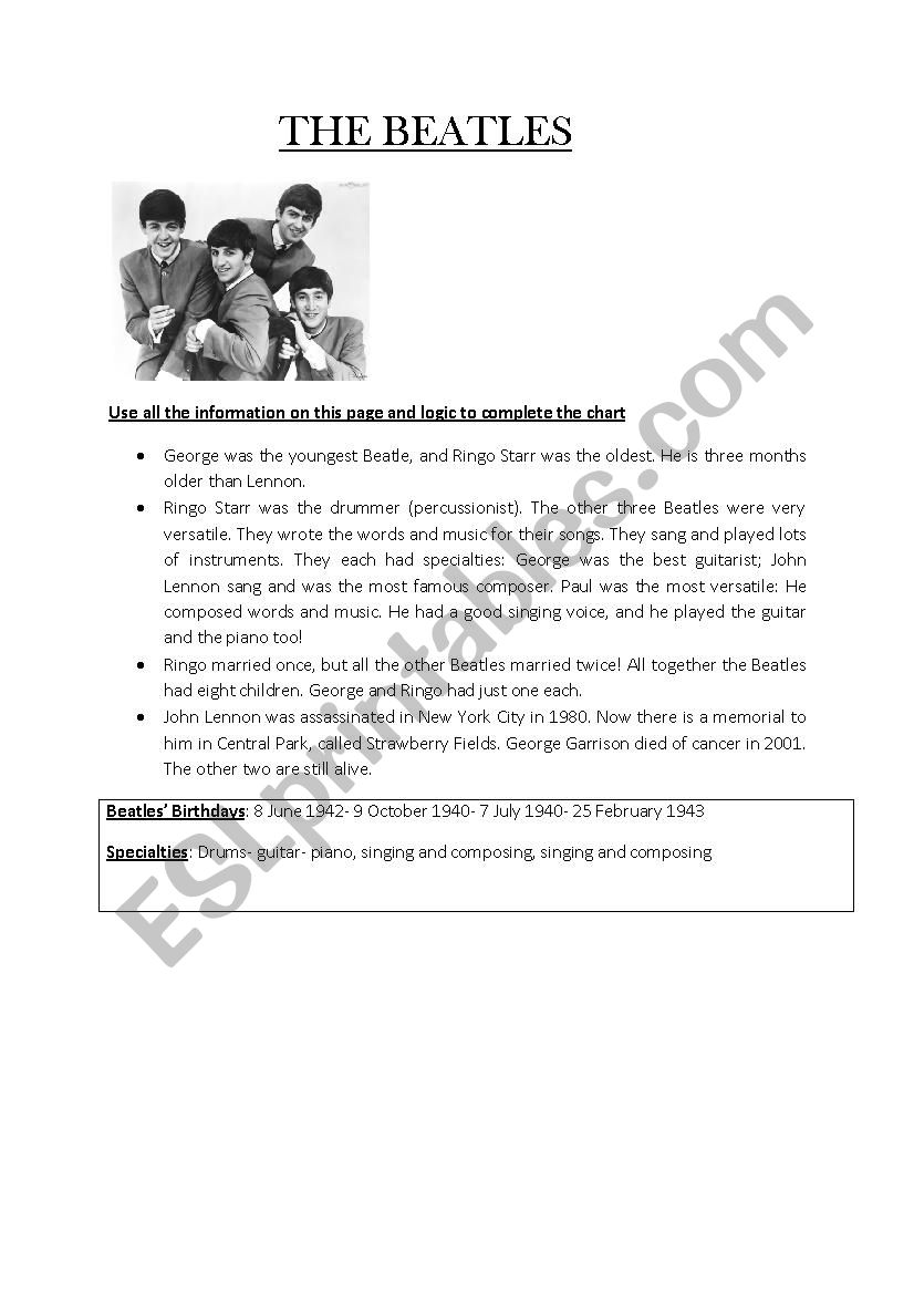 The Beatles worksheet