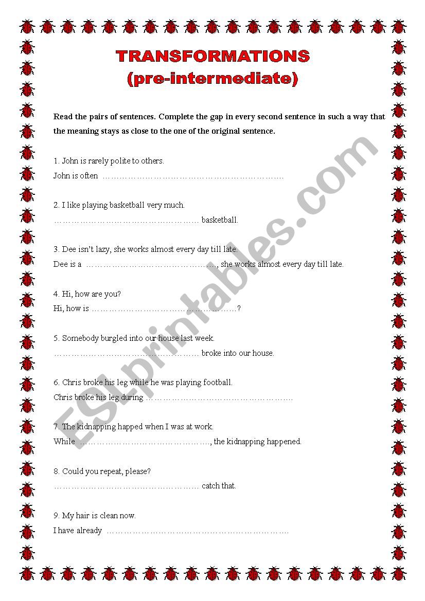 TRANSFORMATIONS (pre-intermediate)