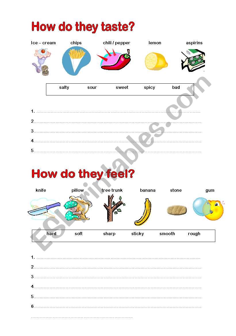 how-do-these-things-taste-feel-look-soundand-smell-1-2-esl-worksheet-by-janeco