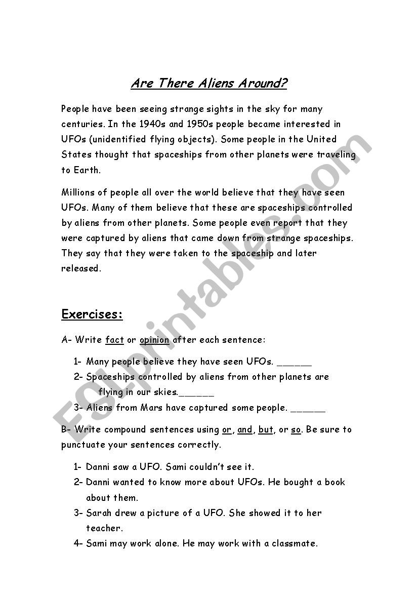 Are There Aliens Around? worksheet