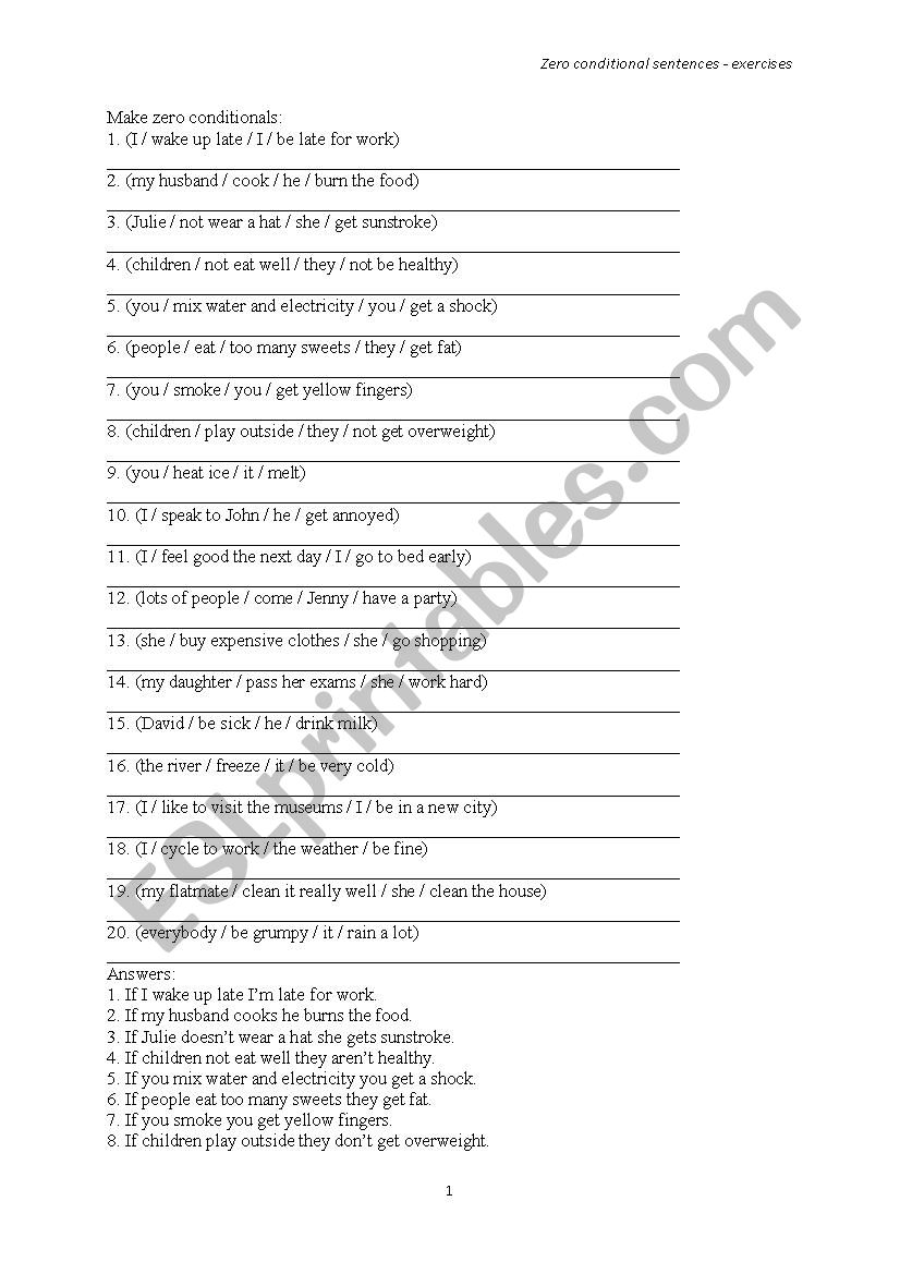 Zero Conditional worksheet