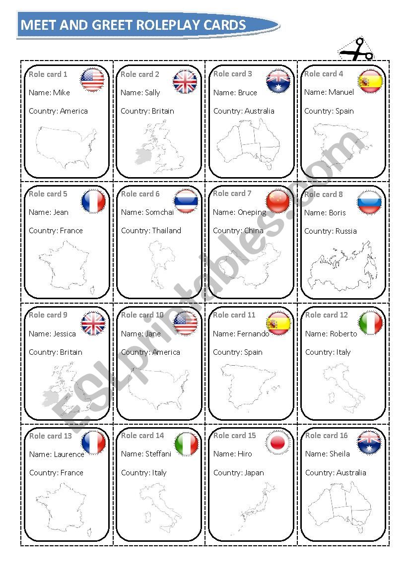 Meet & Greet Role Play Cards worksheet