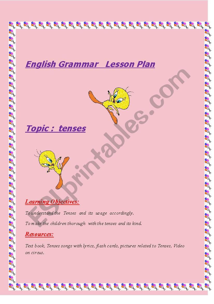 tenses lesson plan with one song