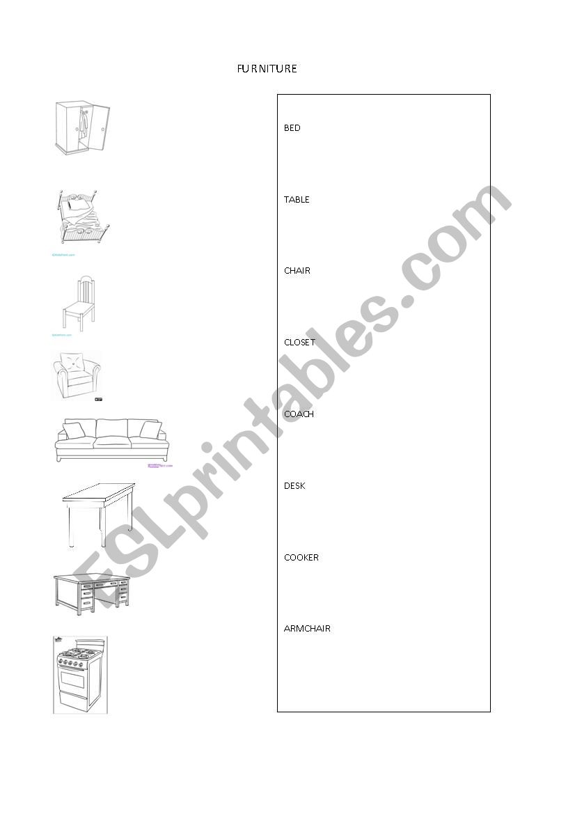 Furniture worksheet