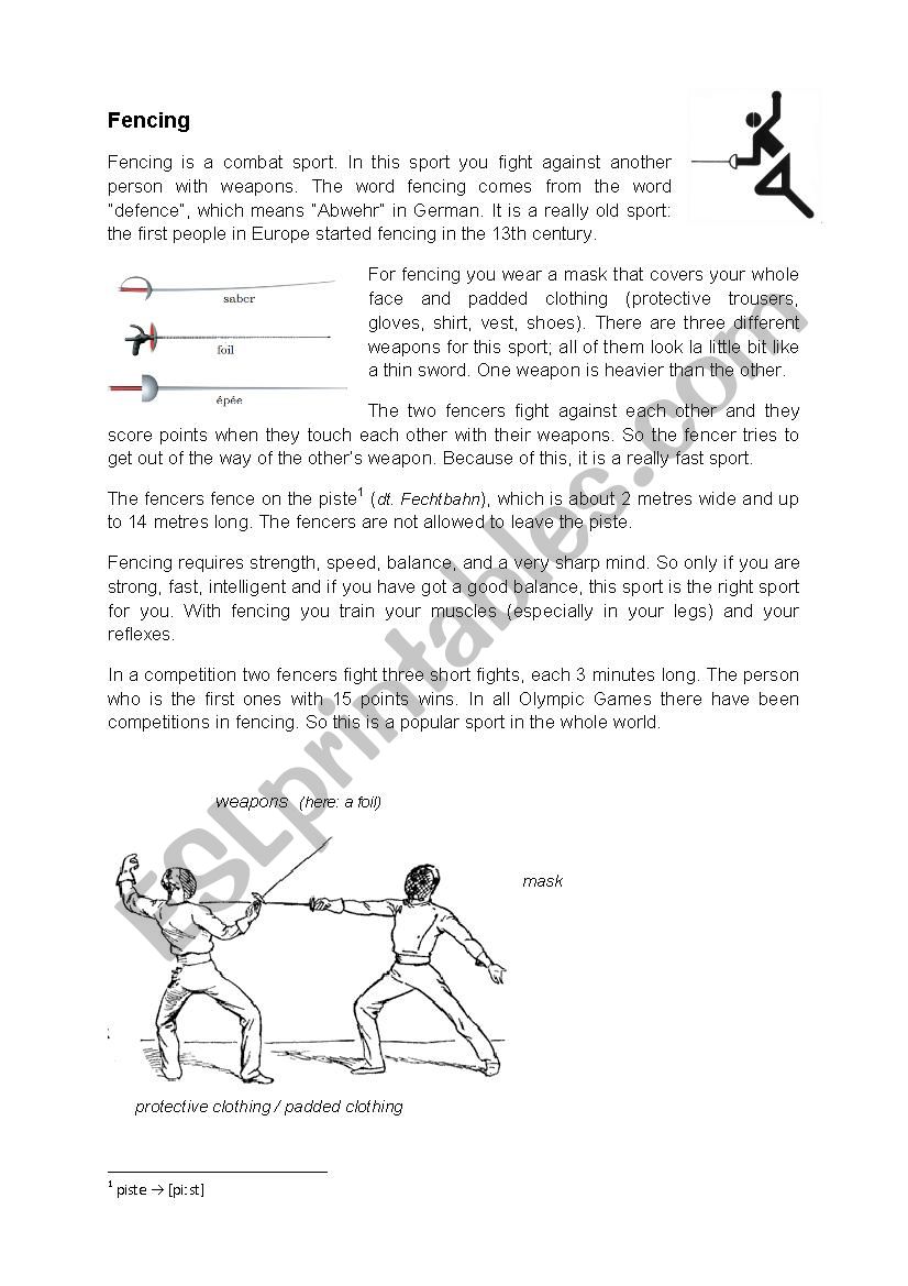 Information texts - windsurfing, fencing, Ultimate frisbee