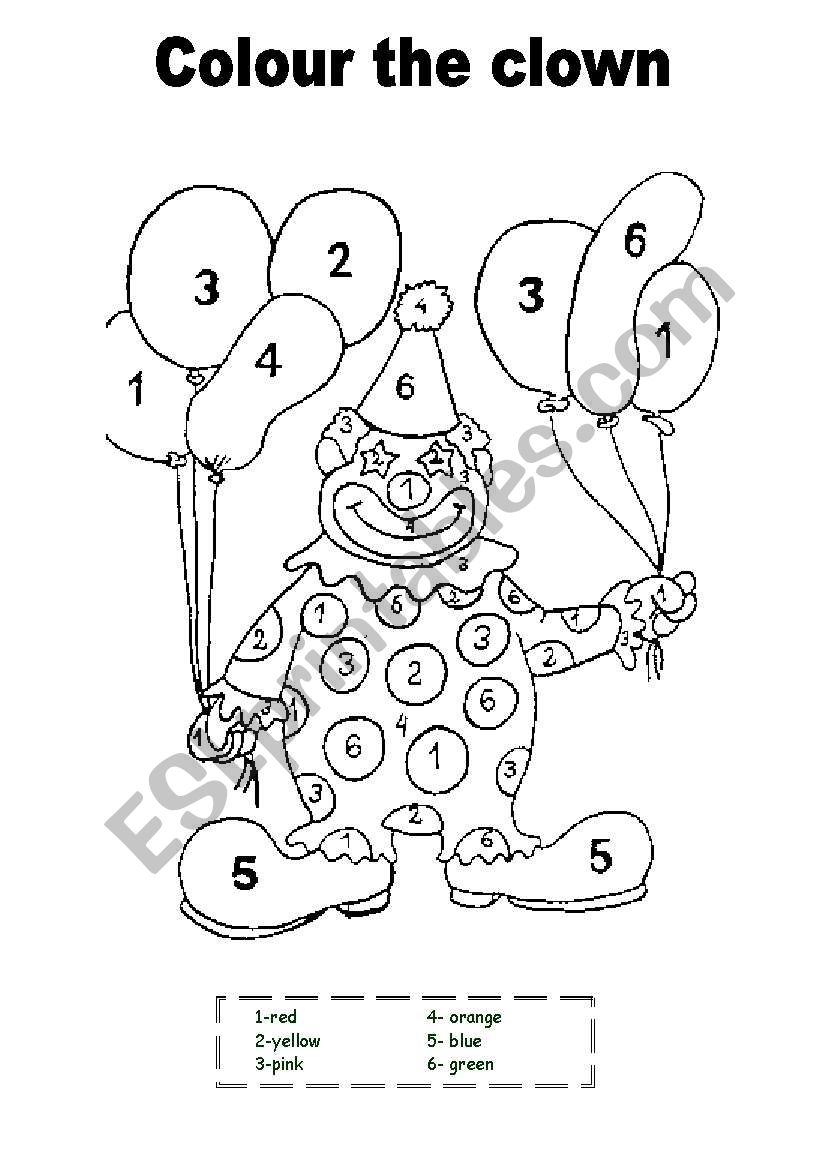 Colout the clown  worksheet