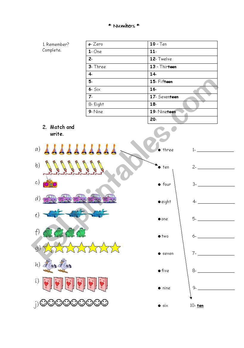 Numbers worksheet