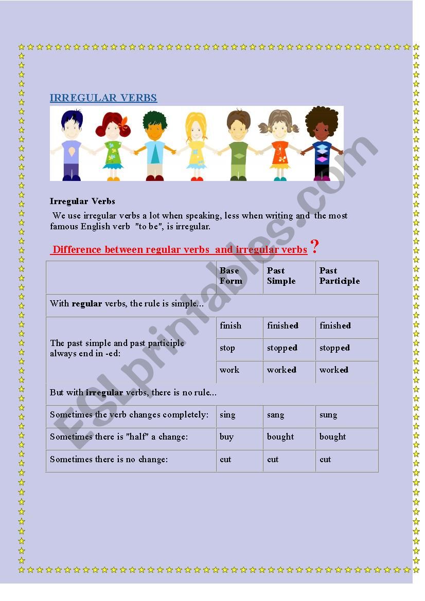 irregular verb list with one exercise