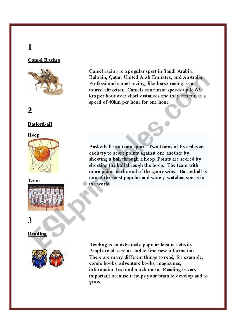 leisure activities worksheet