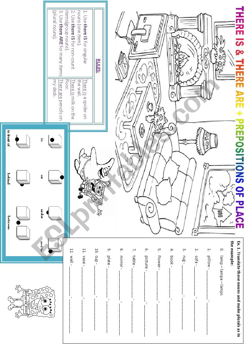 THERE IS & THERE ARE + PREPOSITIONS - ROOM