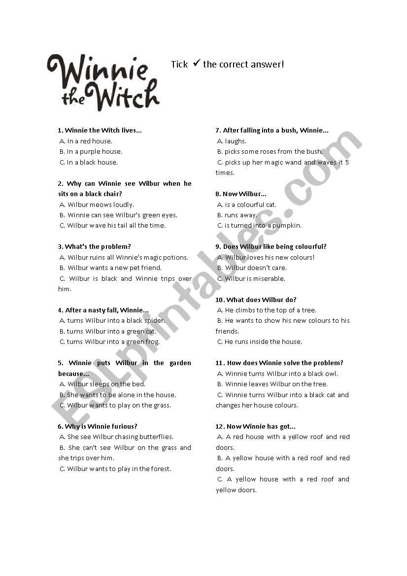 Winnie the Witch worksheet