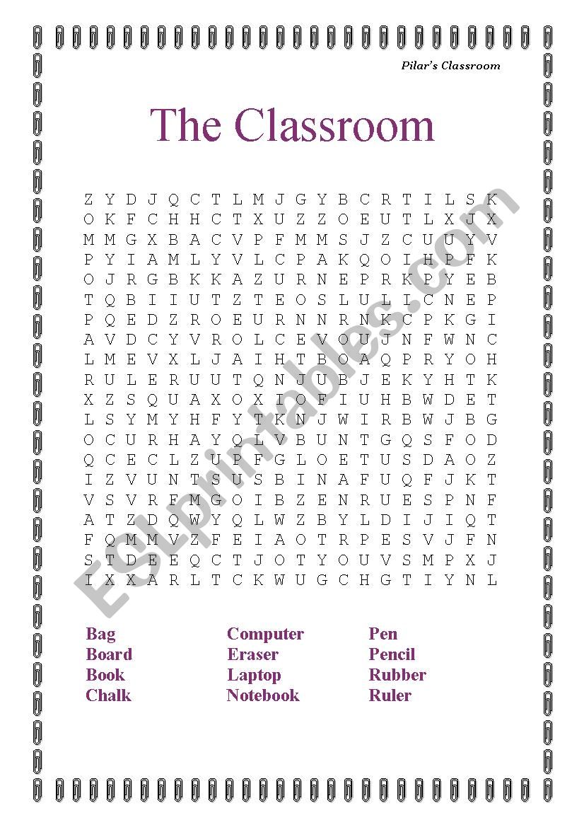 Wordsearch: The Classroom worksheet
