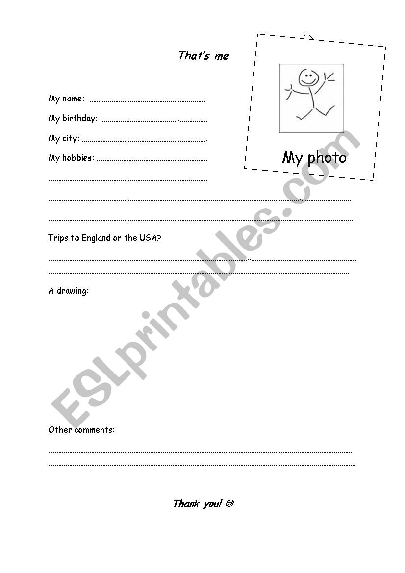 Thats me worksheet