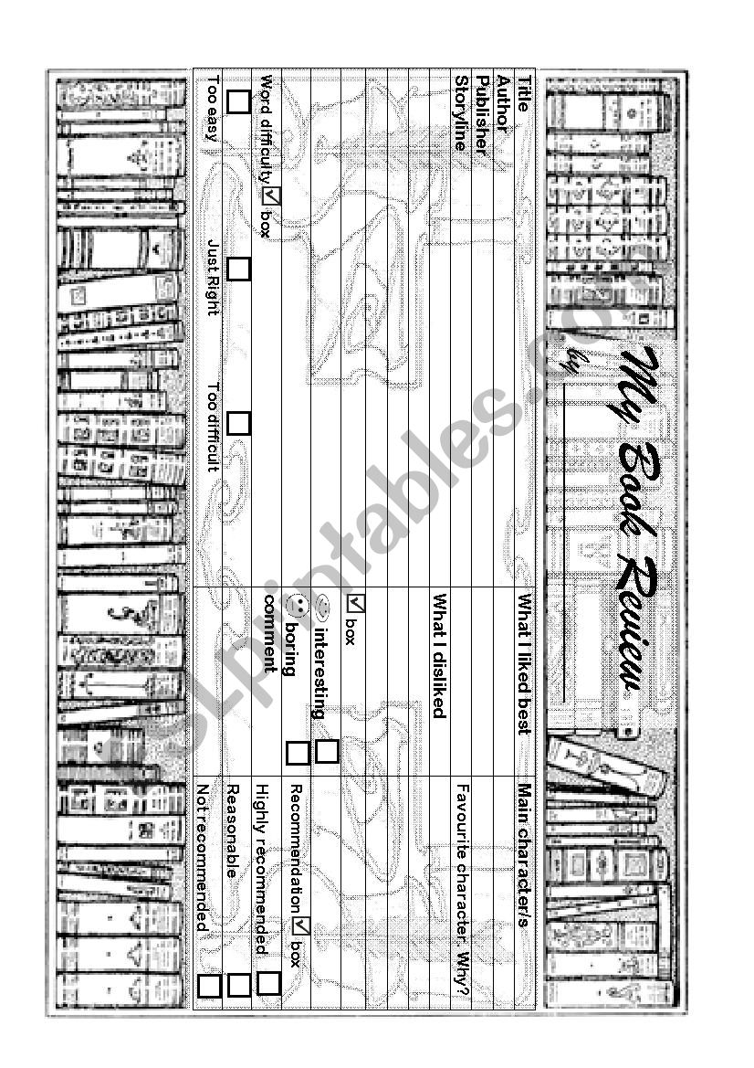 Book Review Sheet worksheet