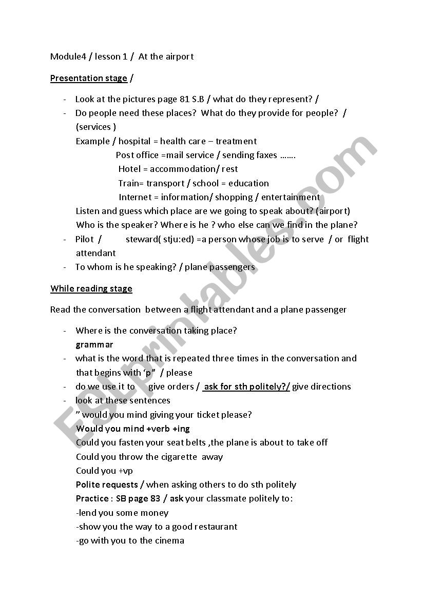 lesson plan lesson1 at the airport 9th form