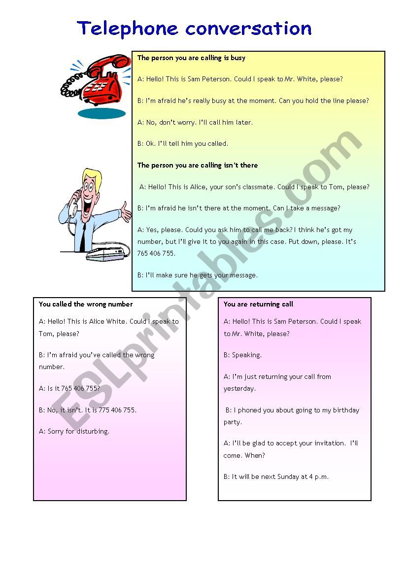 telephone conversation worksheet