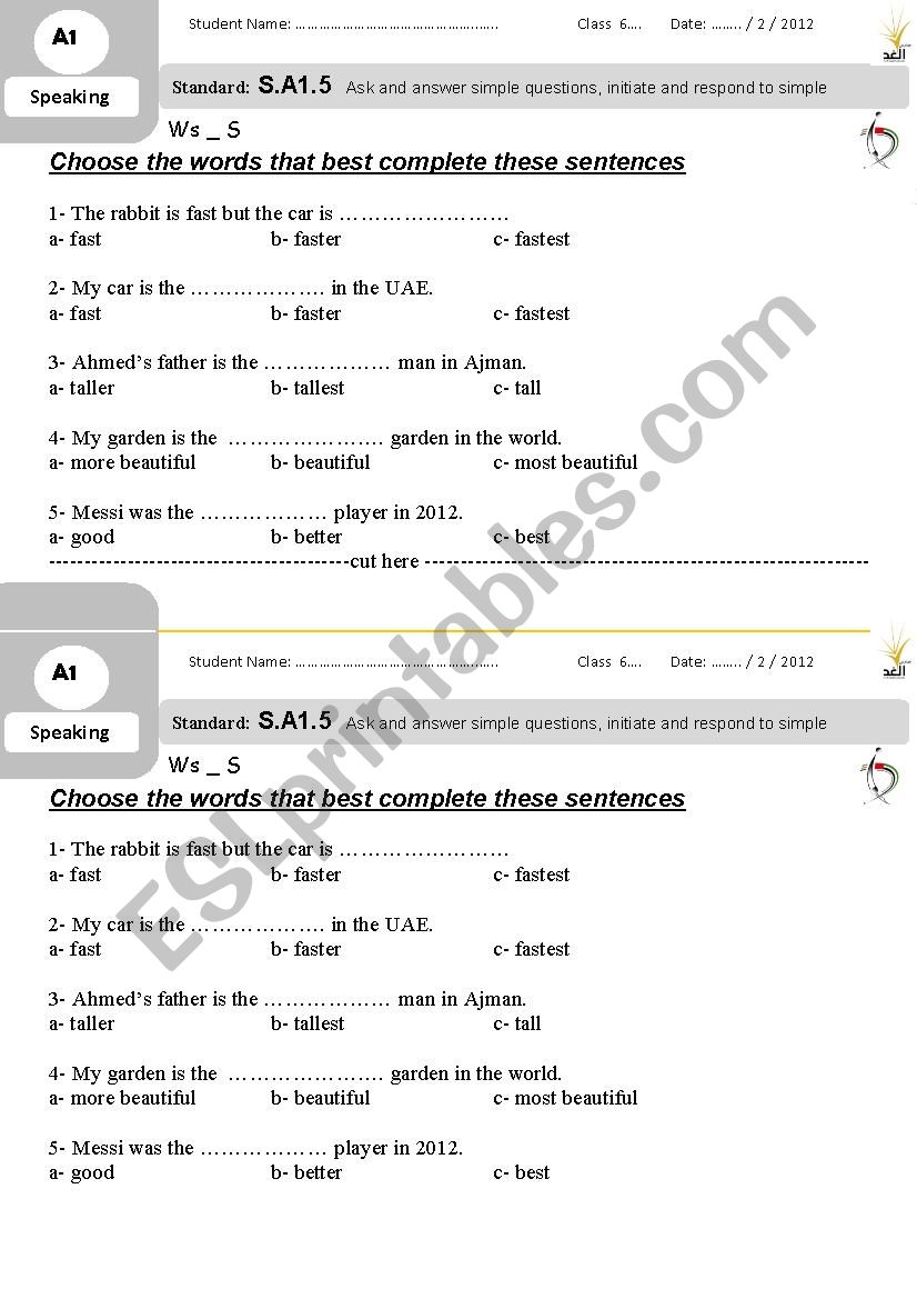 Adjectives worksheet