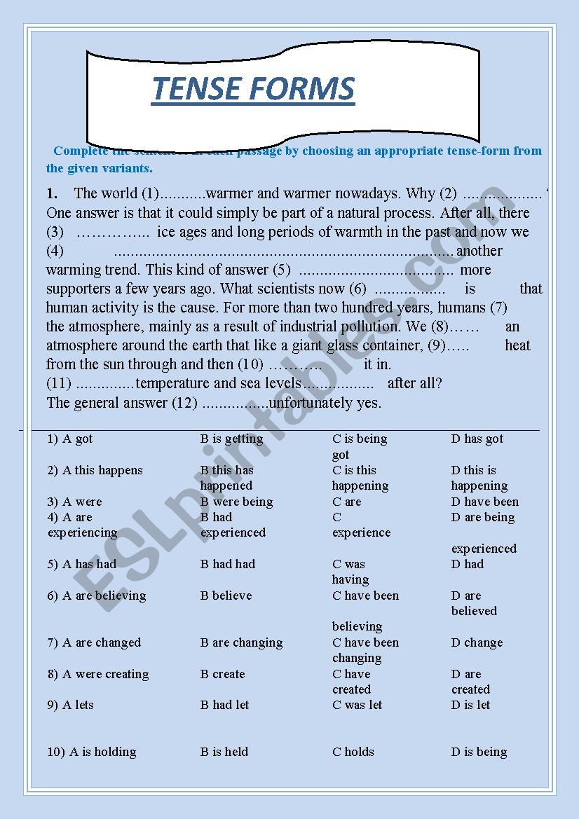 Tense forms worksheet