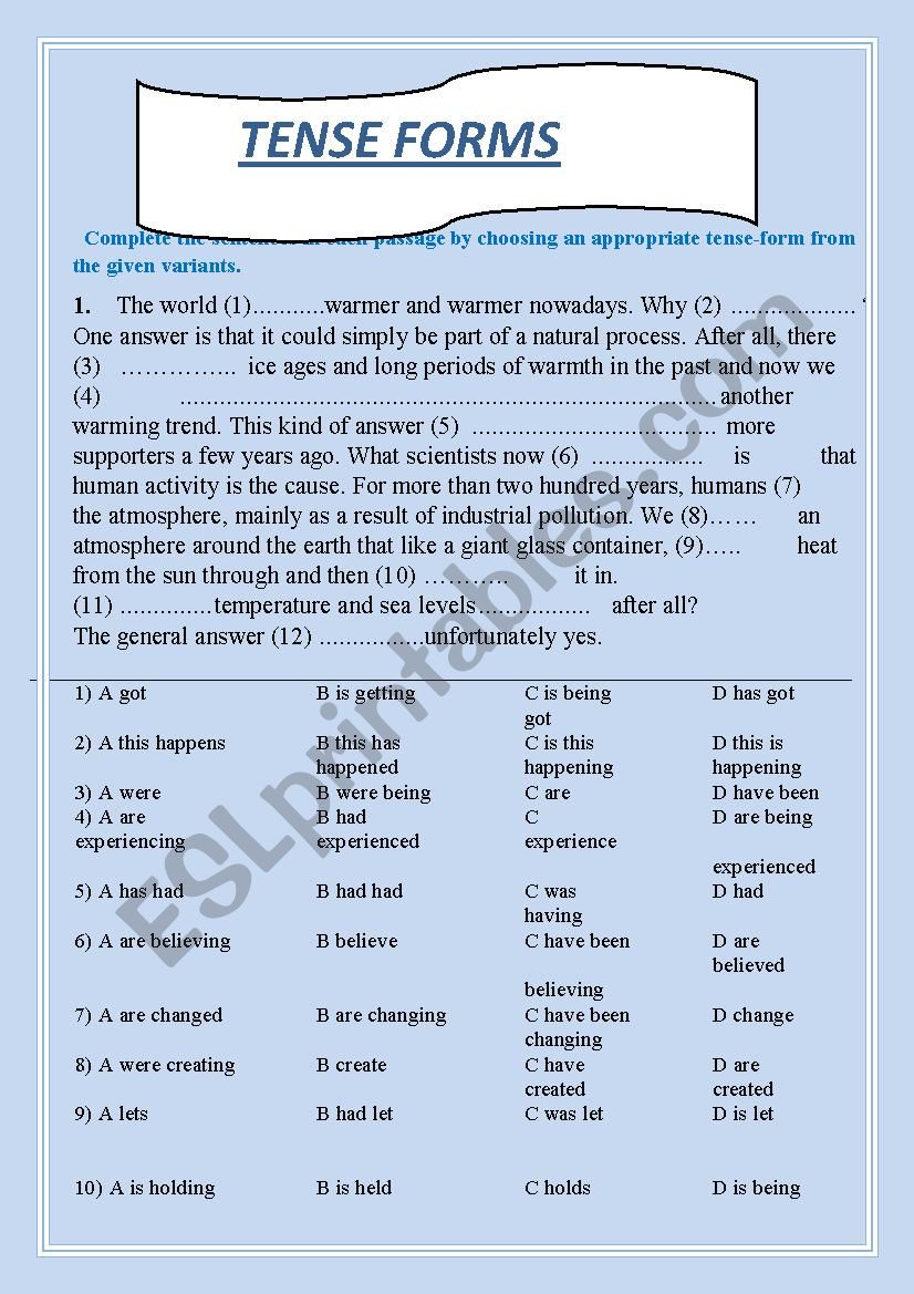 Tense forms worksheet