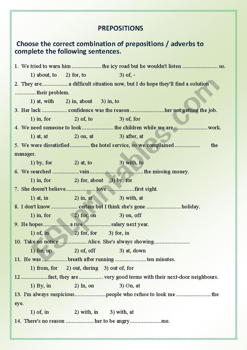 Prepositions worksheet