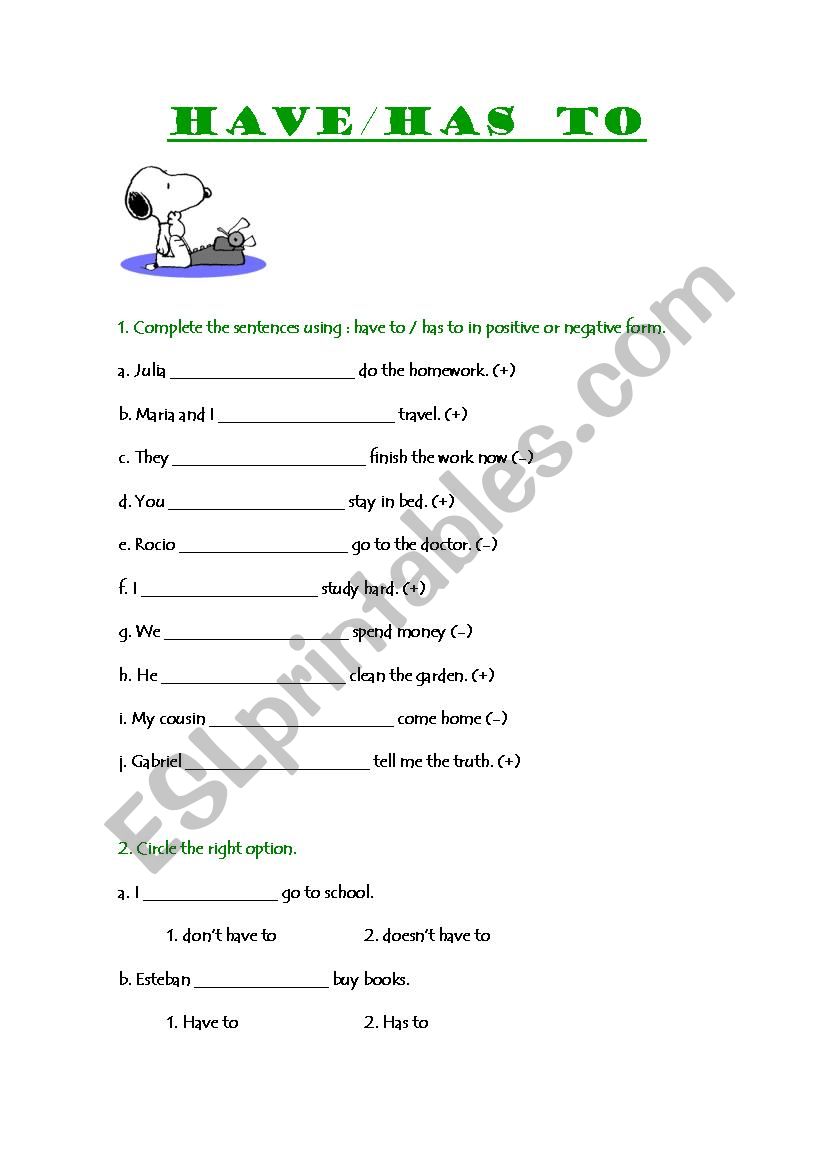Have/ has to worksheet