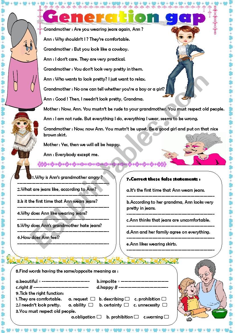 generation gap worksheet