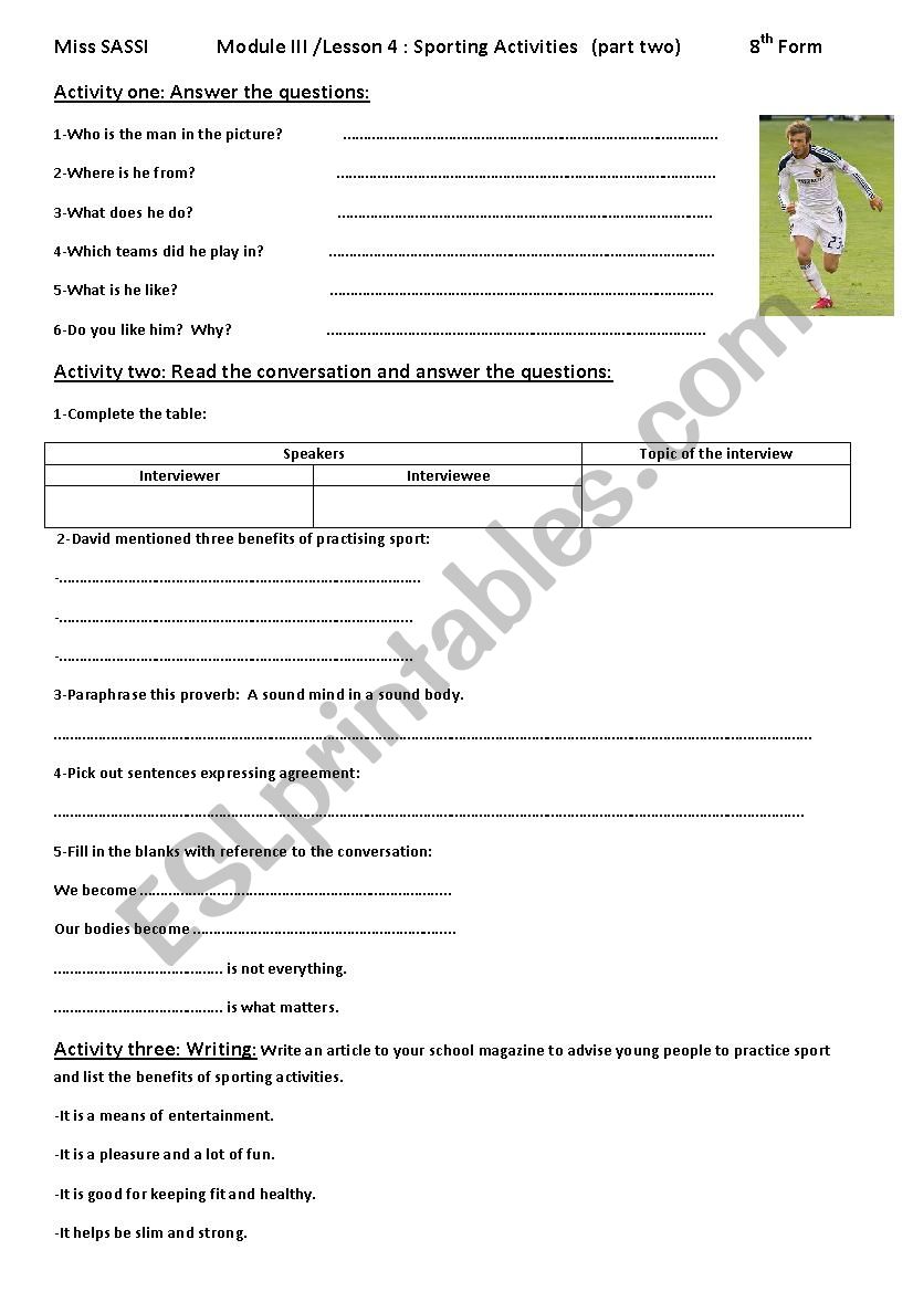 Sporting Activities worksheet