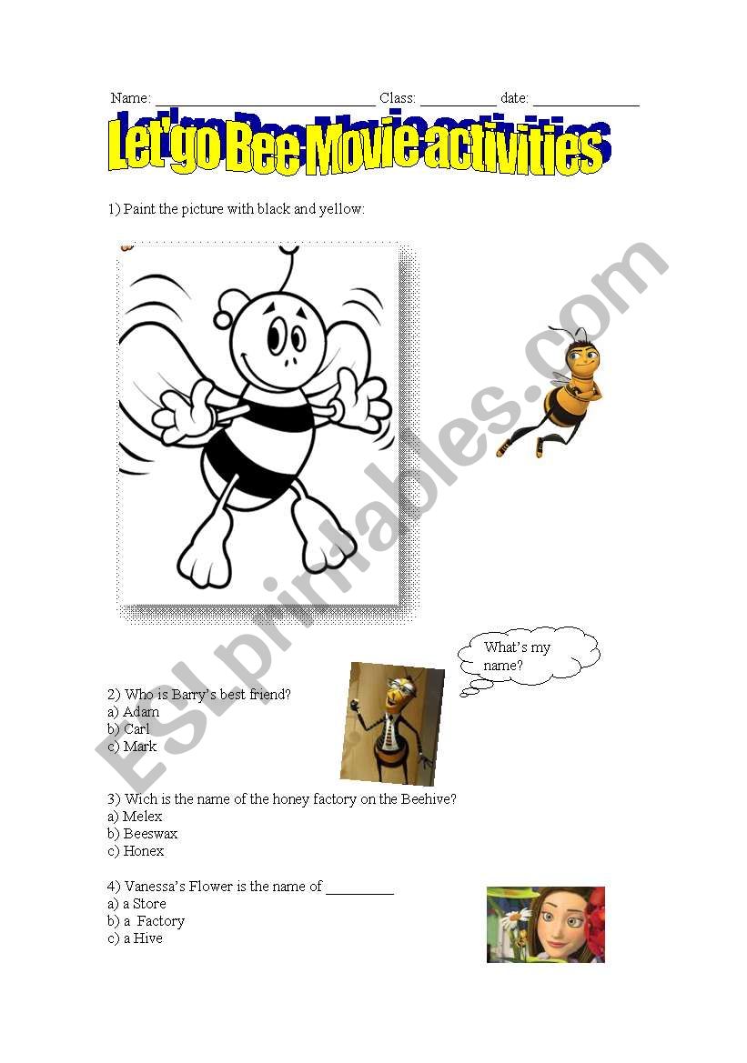 Bee movie activities worksheet