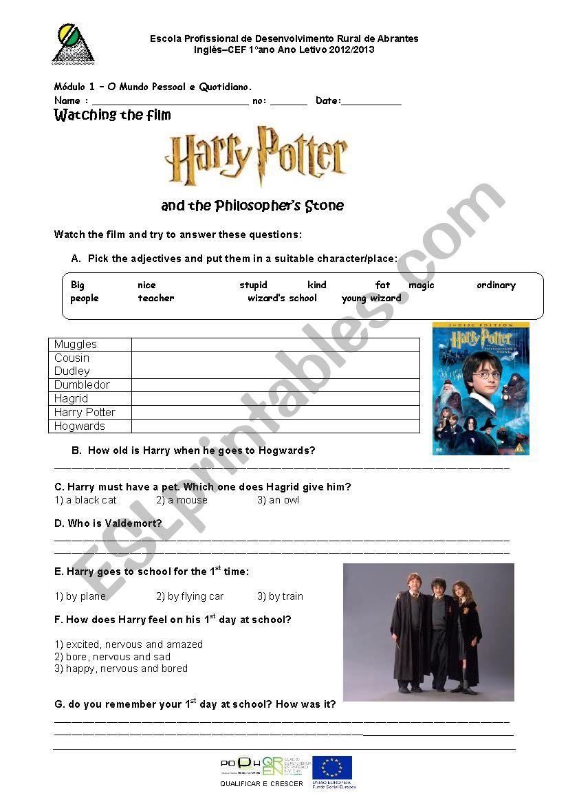 Harry Potter movie worksh worksheet
