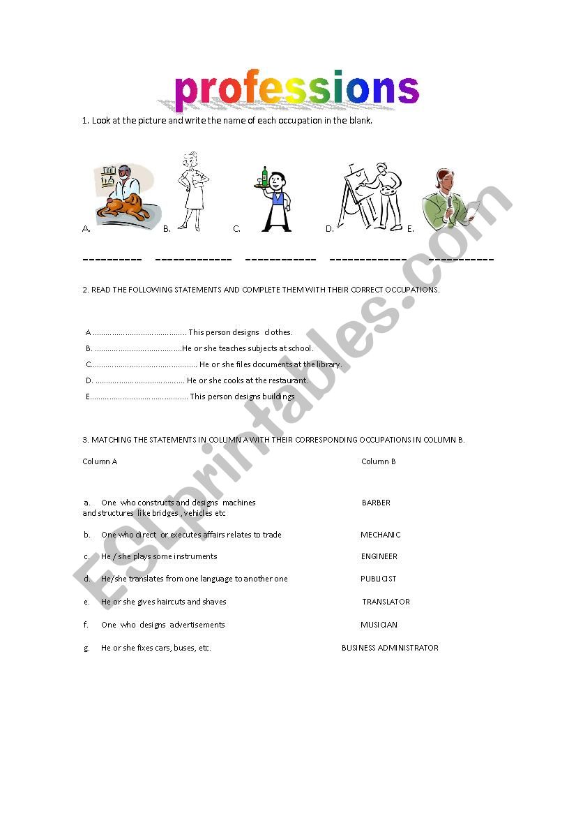 profession worksheet