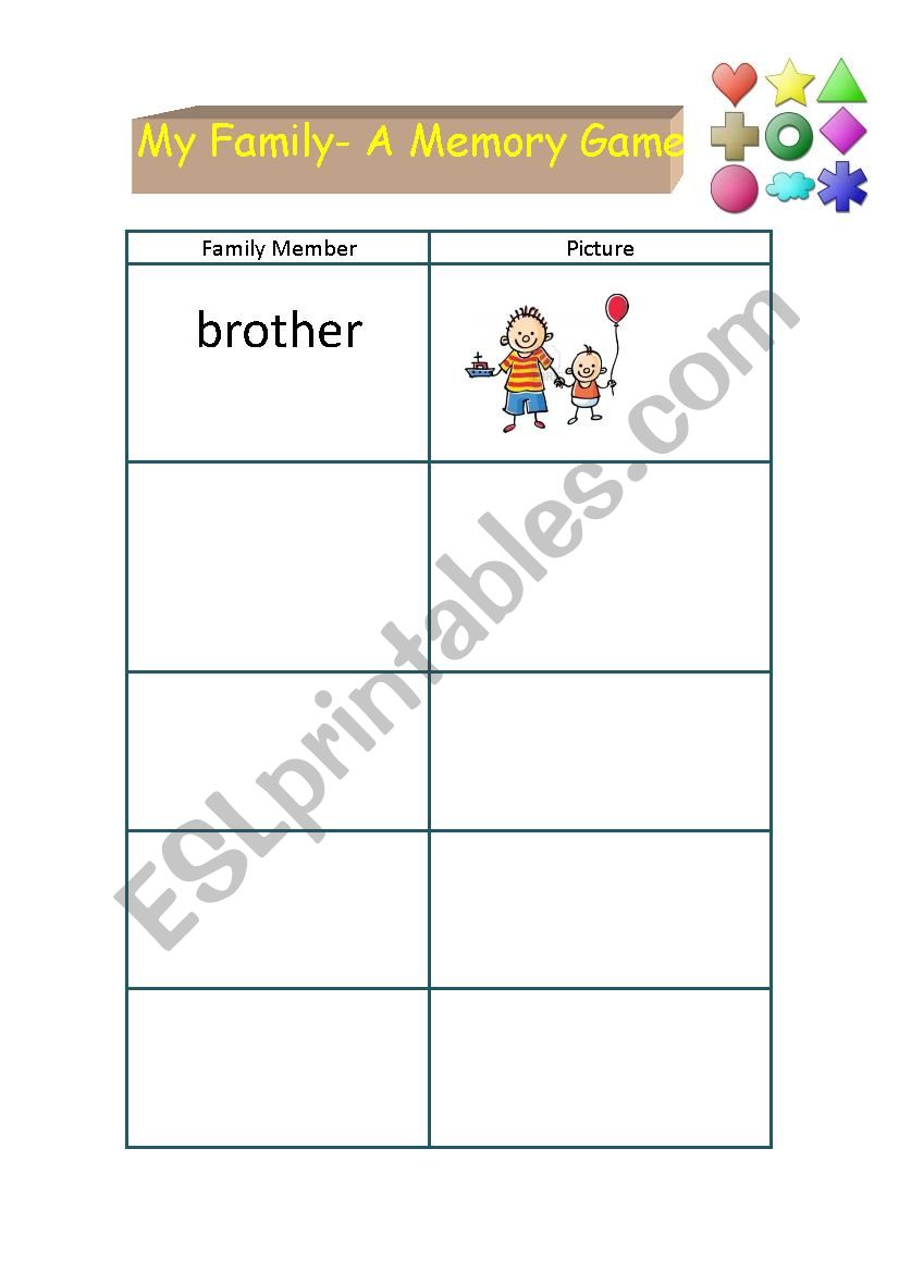 memory game worksheet