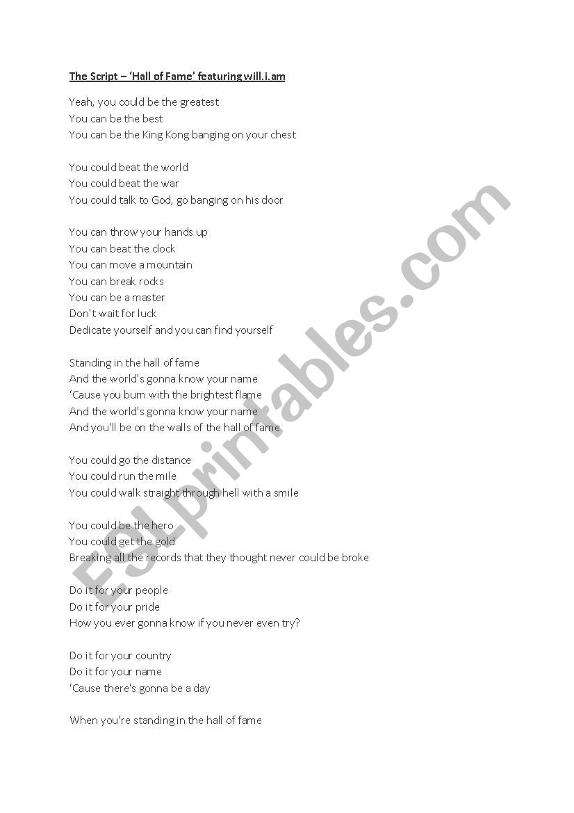 The Script - Â´Hall of FameÂ´ feat. will.i.am - Ambition and Career Lesson