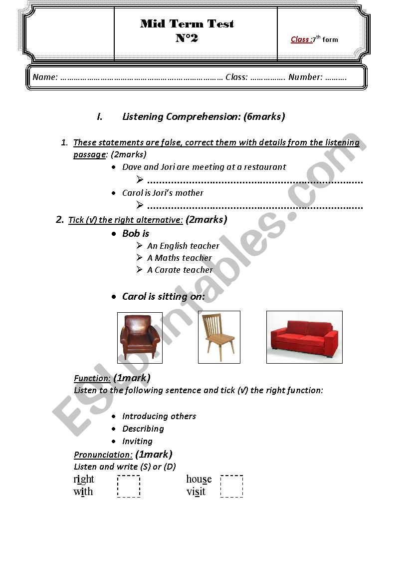 mid term test n2 7th worksheet