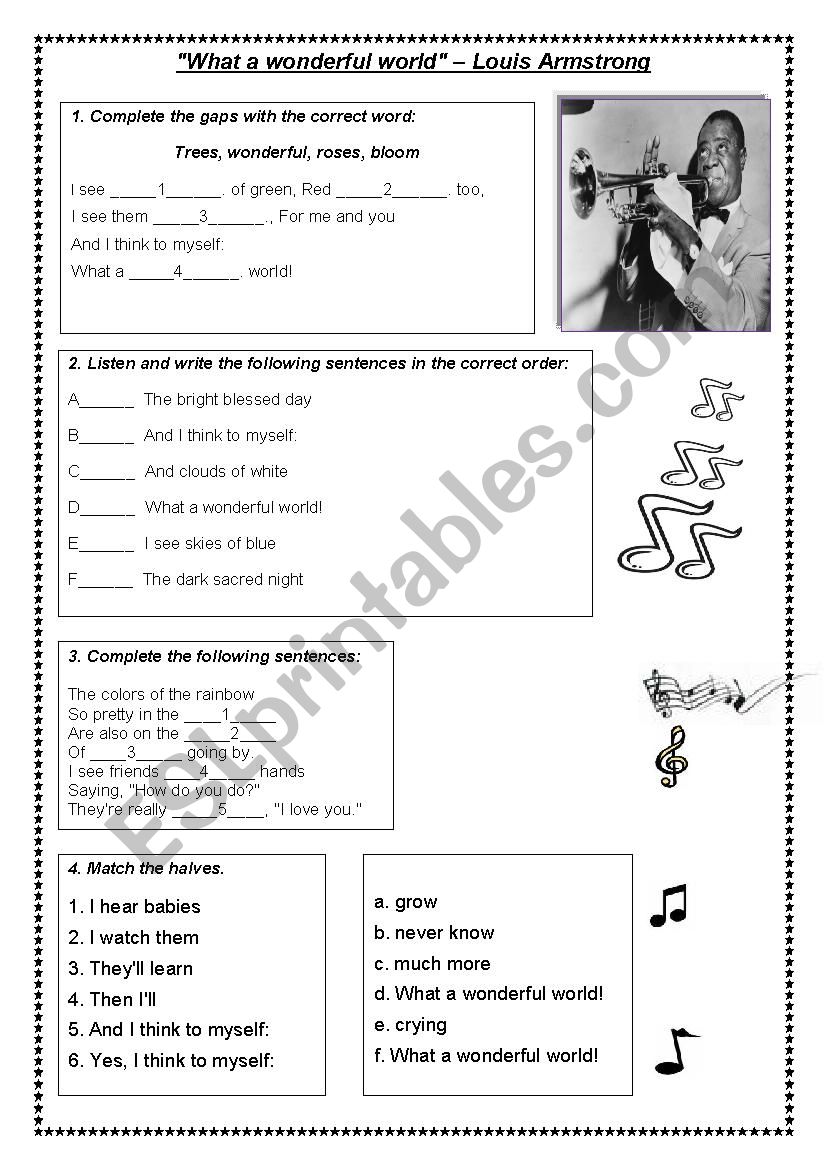 What a wonderful world worksheet