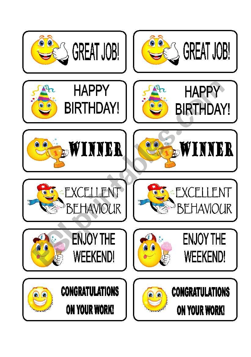 STICKERS worksheet