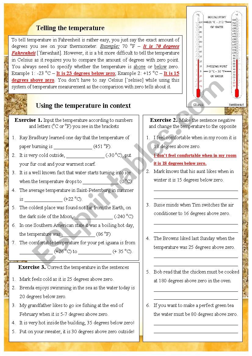 Telling the temperature worksheet Telling the temperature worksheet
