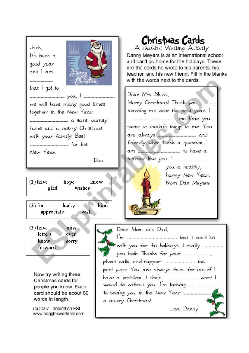 Christmas card cloze worksheet
