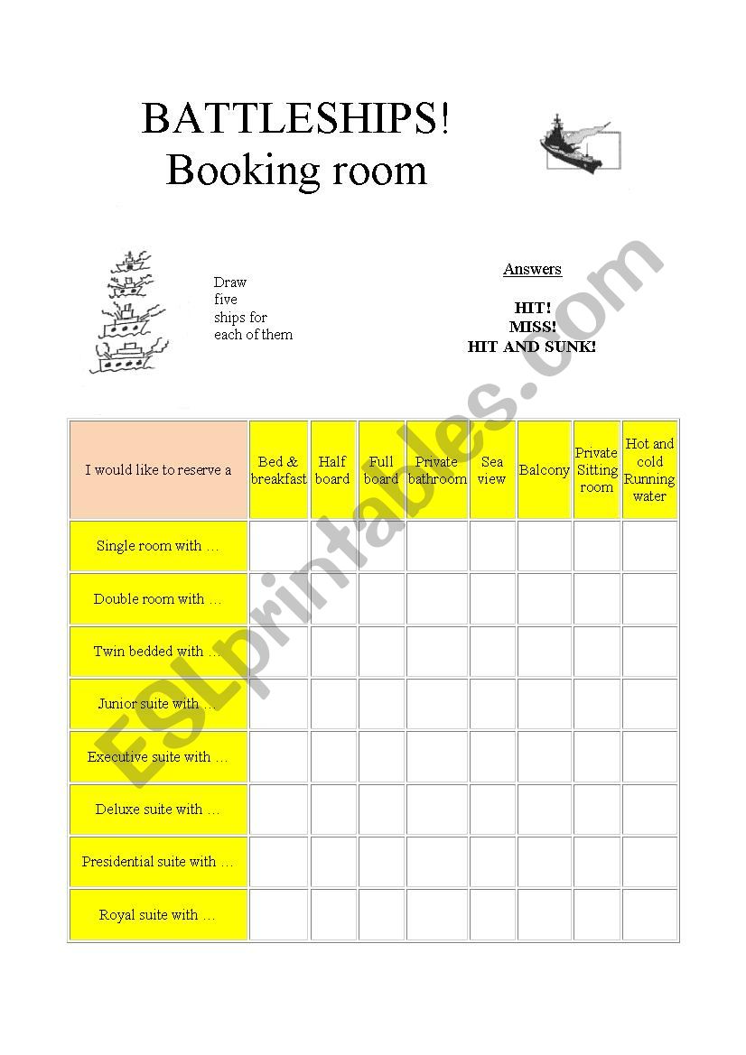 Battleships Booking room worksheet