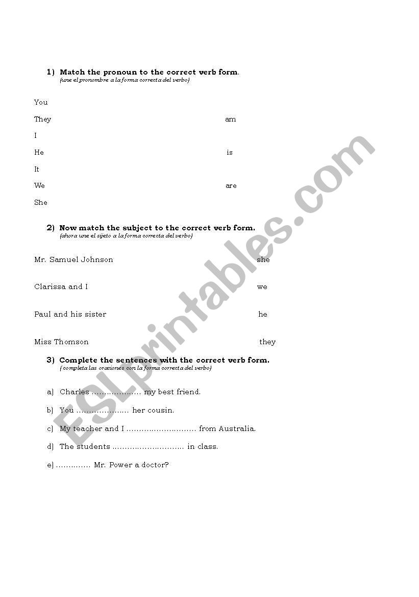 Verb to be worksheet