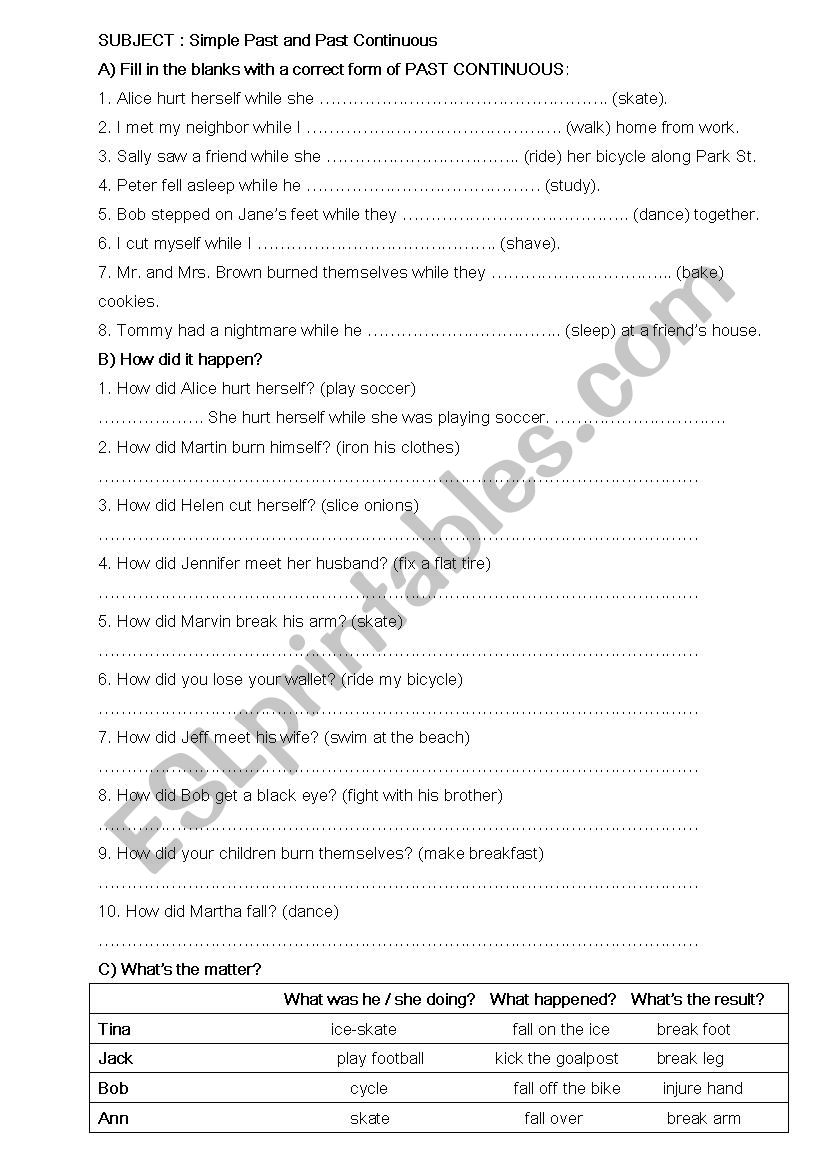 simple past-past continuous tense-when-while